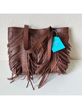 Lane Boots Brown Leather Fringe Tote Western Boho Shoulder Bag Large Purse NEW